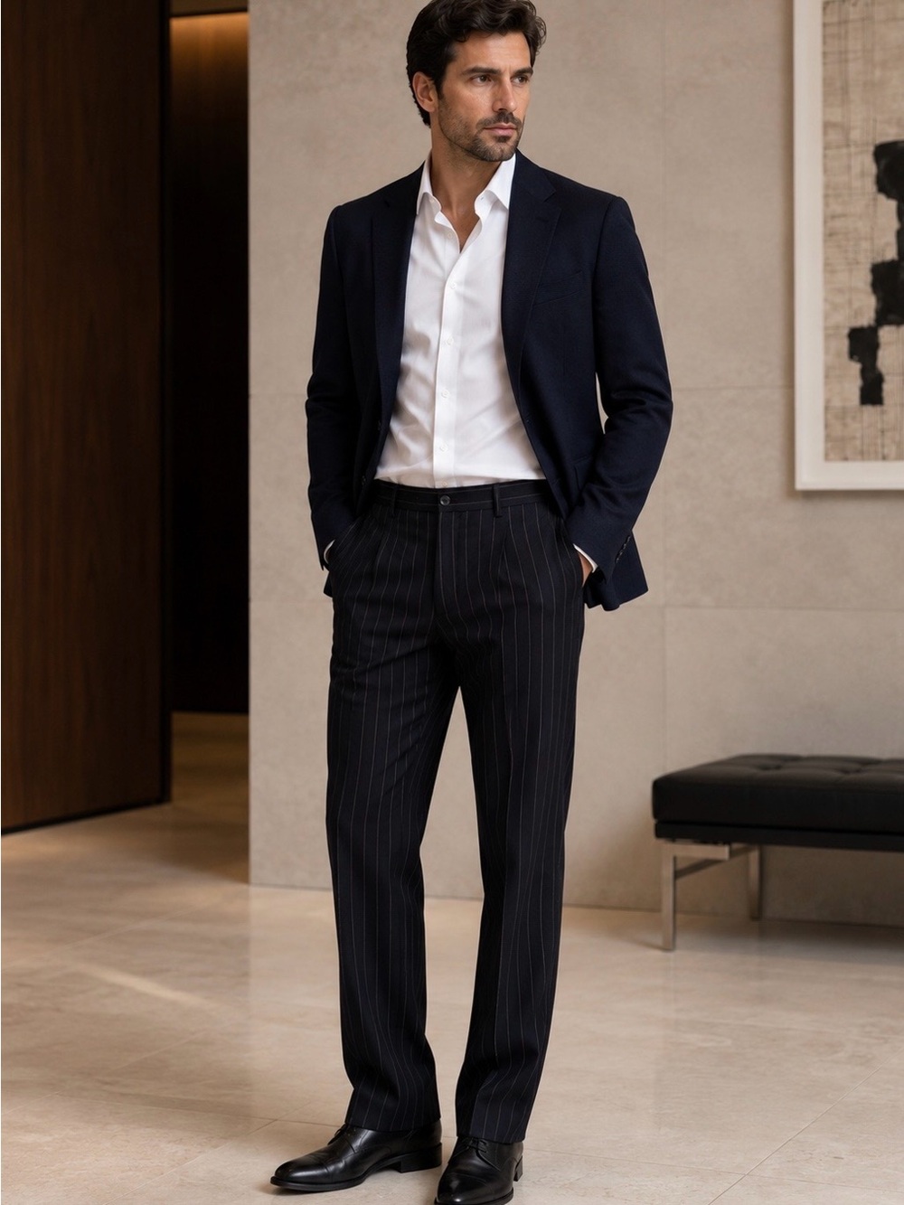 ETRO Milano Made in Italy Wool Pinstripe Herringbone Dress Pants 46 (US30-31)
